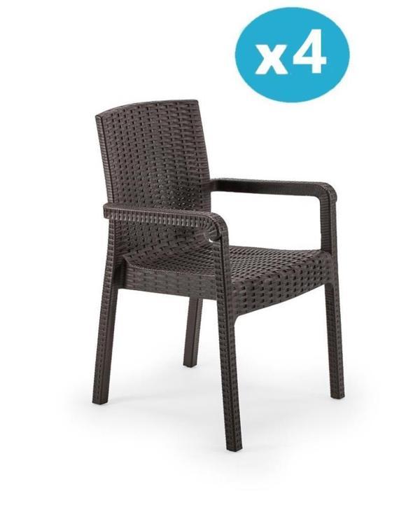 Omnipazar SY-2527 Royale Hasır Desenli Rattan Bahçe Koltuk Sandalye 4'lü Set - Image 1