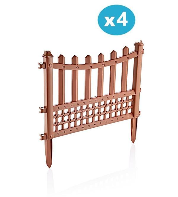 Omnipazar SY-5998 Elite Plastik Dekoratif Bahçe Çiti 4'lü Set 60x55 cm Kahverengi - Image 1