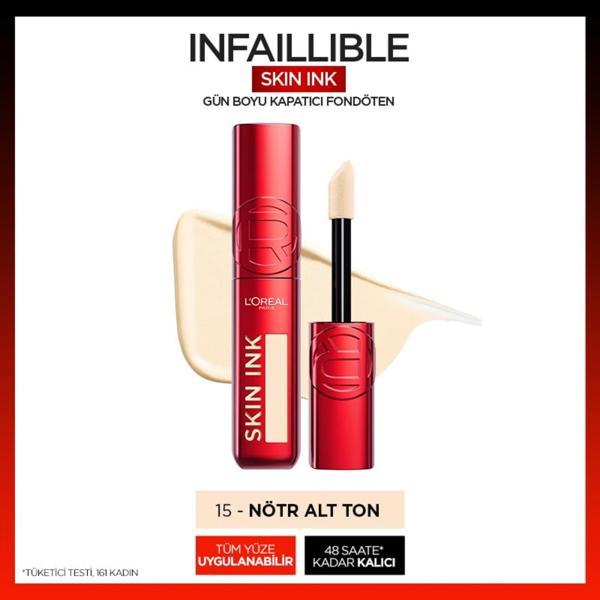 L'Oréal Paris Skin Ink Gün Boyu Kapatıcı Fondöten - Nötr Alt Ton 15 - Image 1