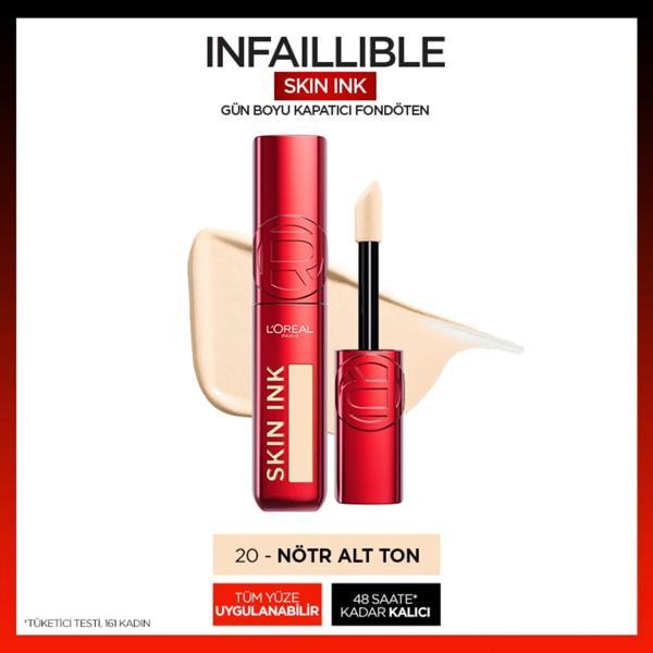 L'Oréal Paris Skin Ink Gün Boyu Kapatıcı Fondöten - Nötr Alt Ton 20 - Image 1