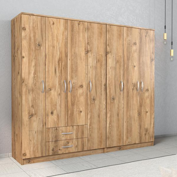 Nisa 7 Kapılı 2 Çekmeceli 14 Raflı Geniş Gardrop Çam - GRD1202 - Image 1