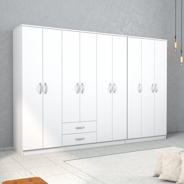 Nisa 9 Kapılı 2 Çekmeceli 13 Raflı Geniş Gardrop Beyaz - GRD1301 - Image 1