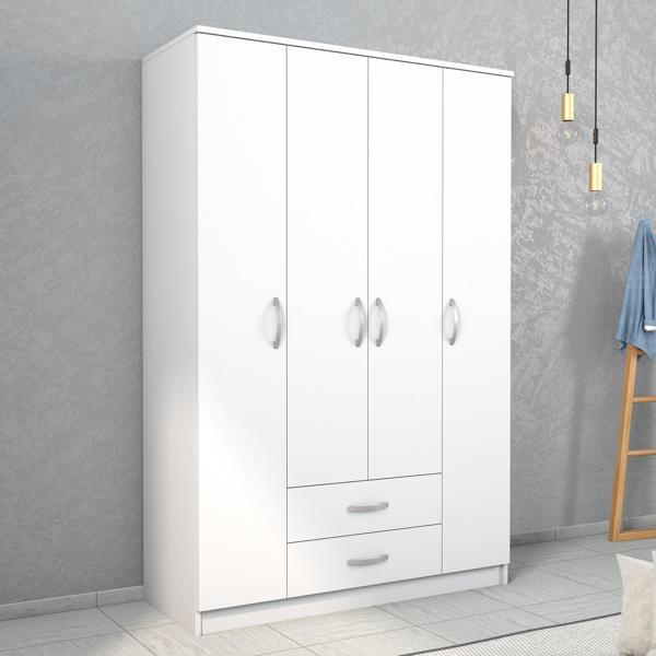 Nisa 4 Kapılı 2 Çekmeceli 10 Raflı Geniş Gardrop Beyaz - GRD1001 - Image 1