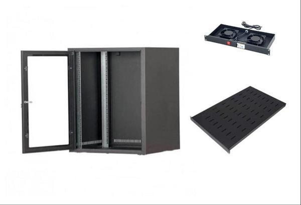 SETRACK 19'' 7U 600X600 CM DUVAR TİPİ RACK KABİNET+ SABİT RAF+2Lİ FAN MODÜLÜ - Image 1
