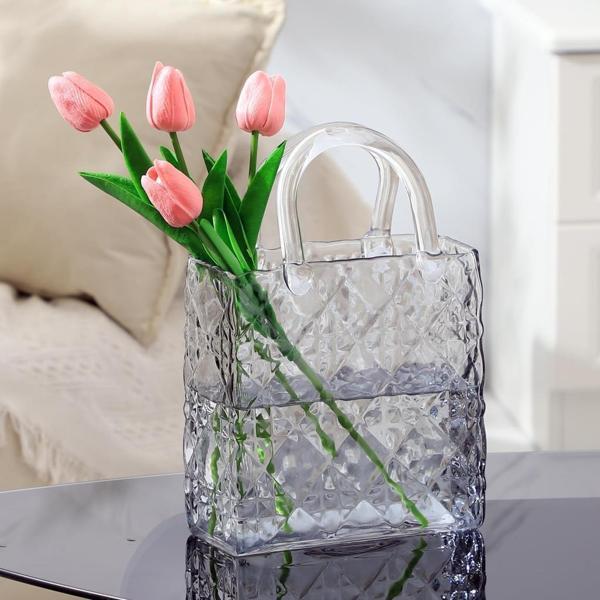 Çanta Vazo Köşeli Model Cam Çiçek Vazosu Dekoratif Antrasit Vazo Büyük Boy Glass Bag Vase - Image 1