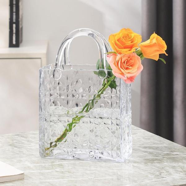 Çanta Vazo Köşeli Model Cam Çiçek Vazosu Dekoratif Şeffaf Vazo Büyük Boy Glass Bag Vase - Image 1