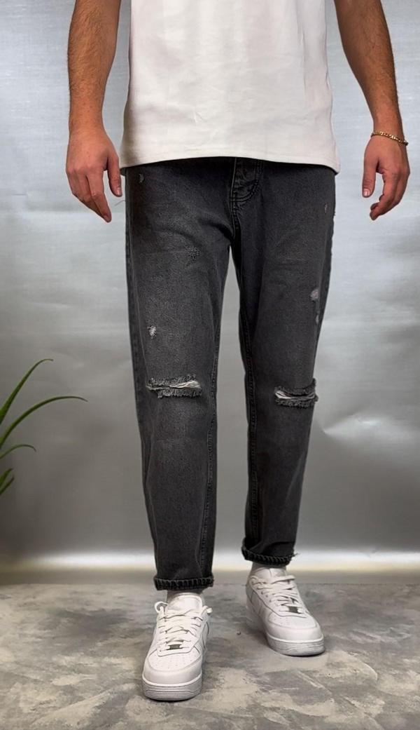 Antrasit Diz Yırtık Boyfriend Jean - Image 1