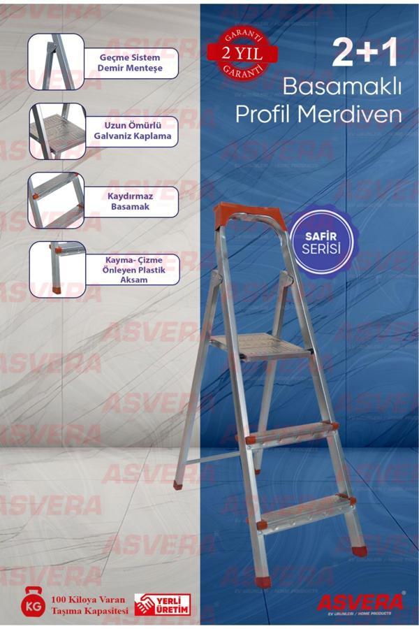 Safir Serisi - 2 1 Basamaklı Galvanizli Profil Merdiven - Ev - Bahçe - Iş Yeri Için Dayanıklı - Image 1
