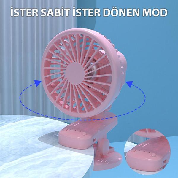 3 Kademe Şarjlı Mandallı 120° Taşınabilir Fan Vantilatör F02 - Image 1