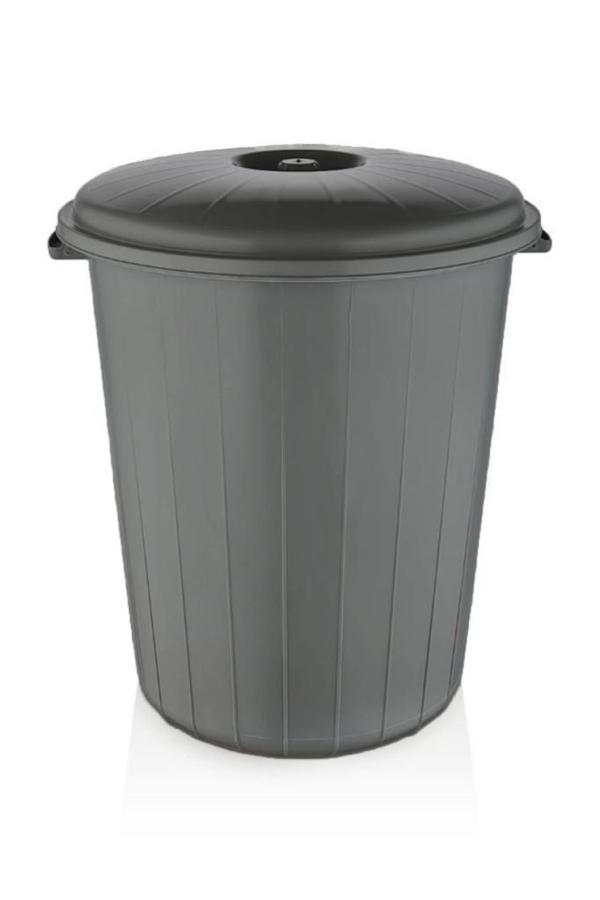 Tiesa Home Plastik 50 Litre Battal Kapaklı Kulplu Çöp Kovası Gri My Lotus - Image 1