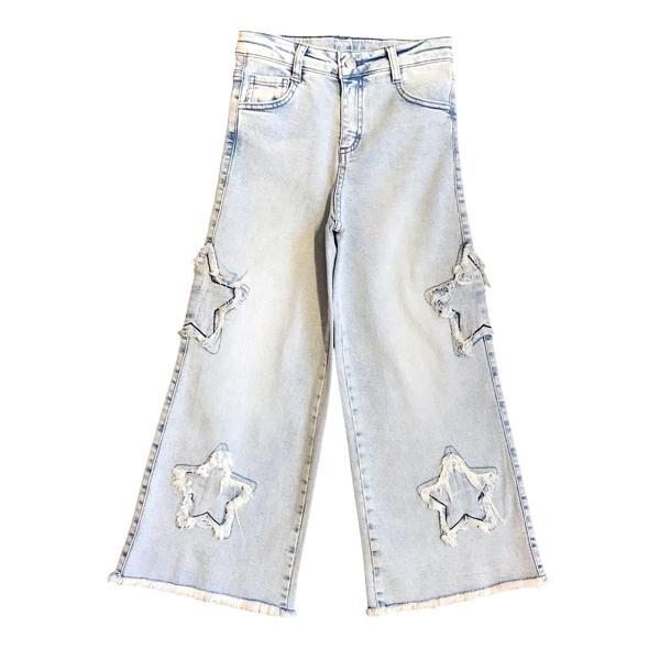 Kız Çocuk Yıldız  İşlemeli Jean Pantolon - Image 1