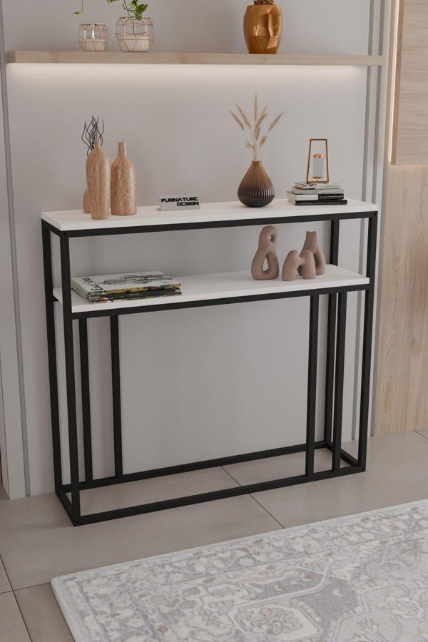 2 Raflı Metal Dresuar Raflı Lüx Dresuar Kitaplık Salon Düzenleyici 2 Raflı 100 Cm - Image 1
