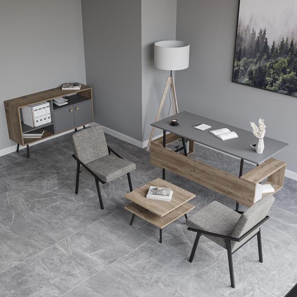 Lagomood  İrony Maxi İki Koltuklu Ofis Takım Antrasit Ceviz - Image 1