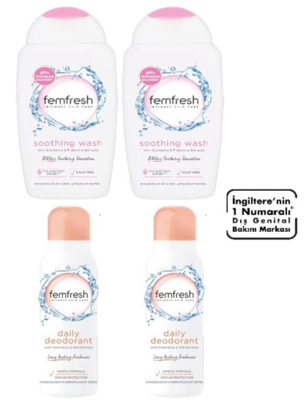 Femfresh Genital Bölge Rahatlatıcı Yıkama Jeli 250 Ml 2 Adet + Genital Bölge Deodorantı - Intimate Deodorant 125 Ml 2 Ad - Image 1