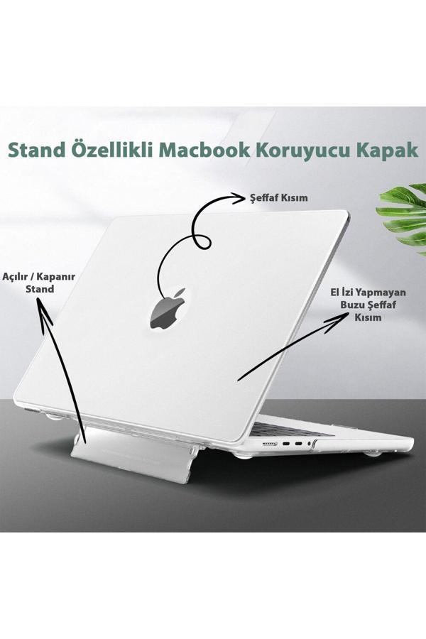 Macbook Air 13" 2020 M1 Çip A2337/a1932/a2179 Uyumlu Standlı Kılıf + Klavye Kılıfı + Ekran Koruyucu - Image 1