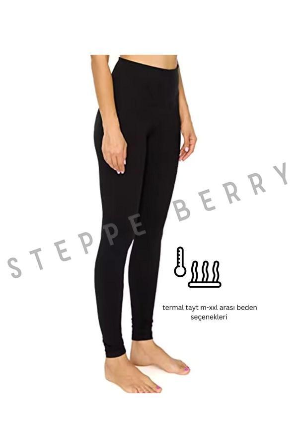 Steppe Berry Kadın Siyah Termal Tayt - Image 1