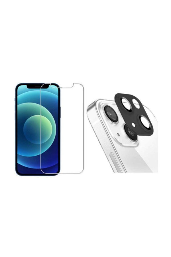Iphone 13 Uyumlu Nano Micro Temperli Ekran Koruyucu Ve Kamera Lens Koruyucu Siyah - Image 1