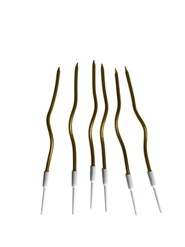Eğik Pasta Mumu Altın Renkli  6 lı 14 cm - Image 1