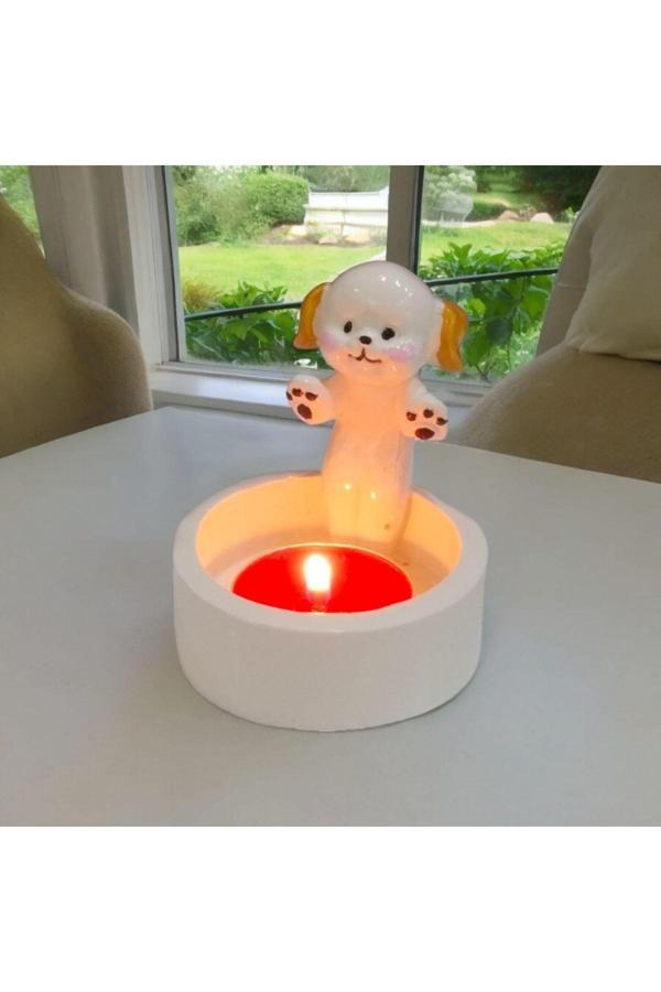 Taşdevri Life Dekoratif Ateş Başında Isınan Köpek  Tealight Mumluk - Image 1