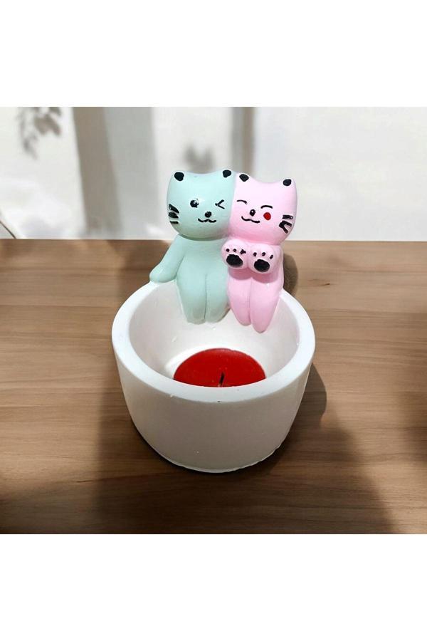 Taşdevri Life Dekoratif Ateş Başında Isınan Sevgili Kedi Tealight Mumluk - Image 1