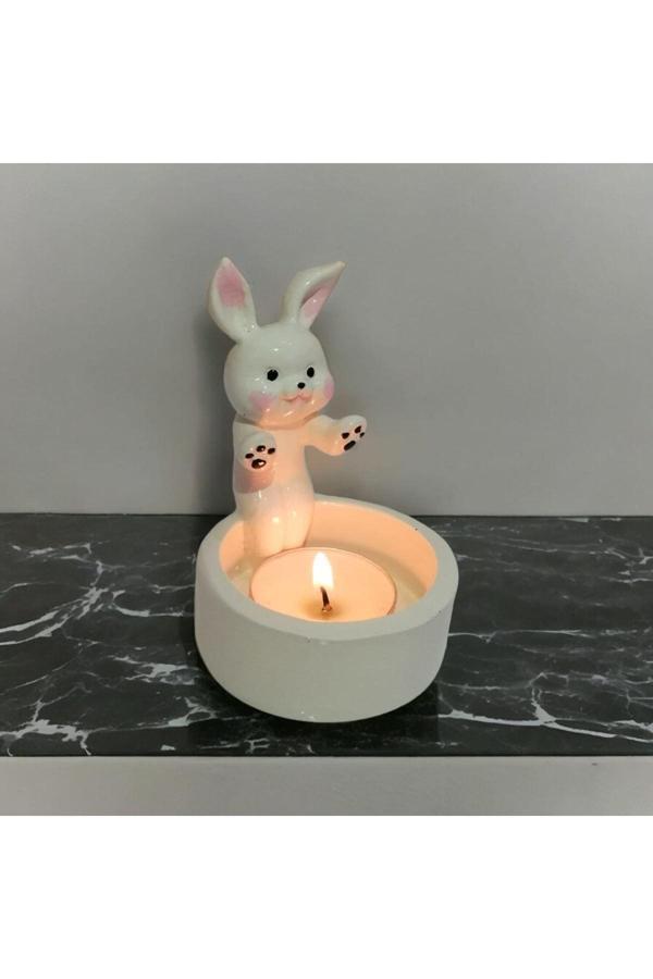 Taşdevri Life Dekoratif Ateş Başında Isınan Tavşan  Tealight Mumluk Tealight - Image 1