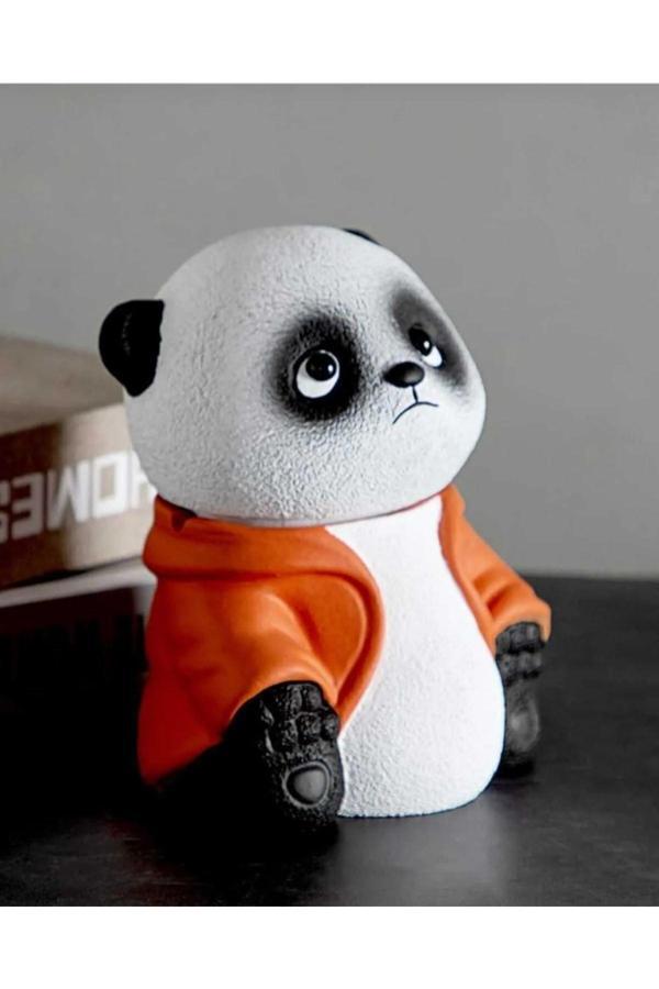 Taşdevri Life Dekoratif Kapaklı Sevimli Panda Küllük, Kültablası Turuncu - Image 1