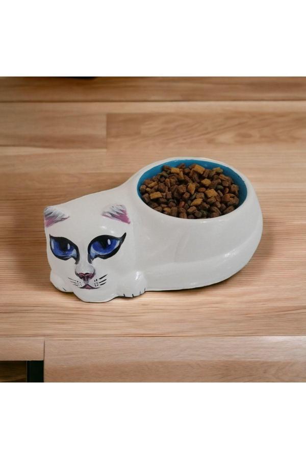 Taşdevri Life Kedi Mama Ve Su Kabı Kedi Figürlü El Yapımı - Image 1