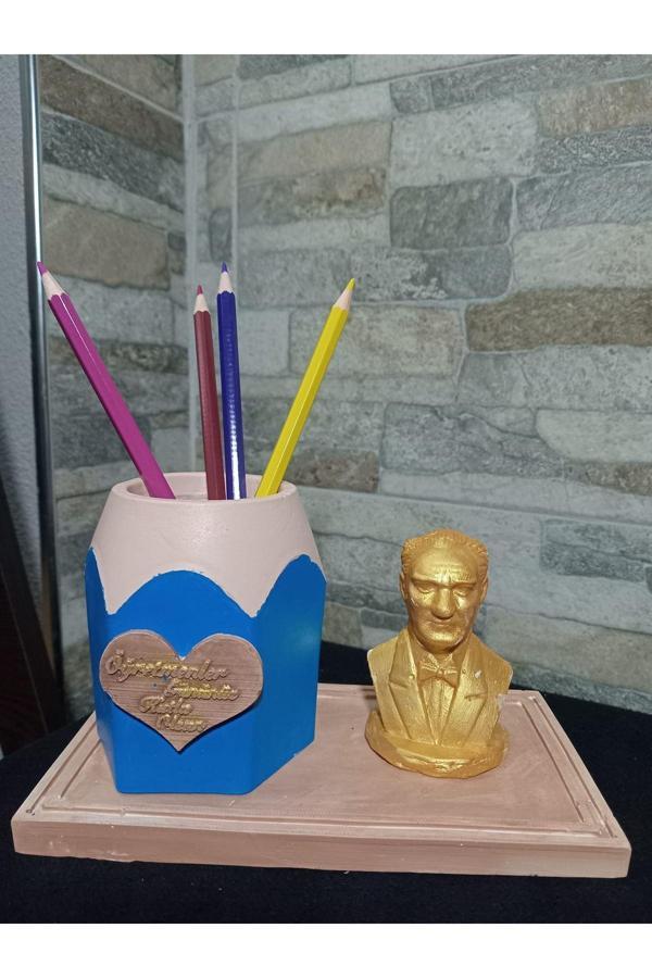 Taşdevri Life Öğretmenler Günü Özel Dekoratif Biblo Kalemlik Mavi Atatürk - Image 1