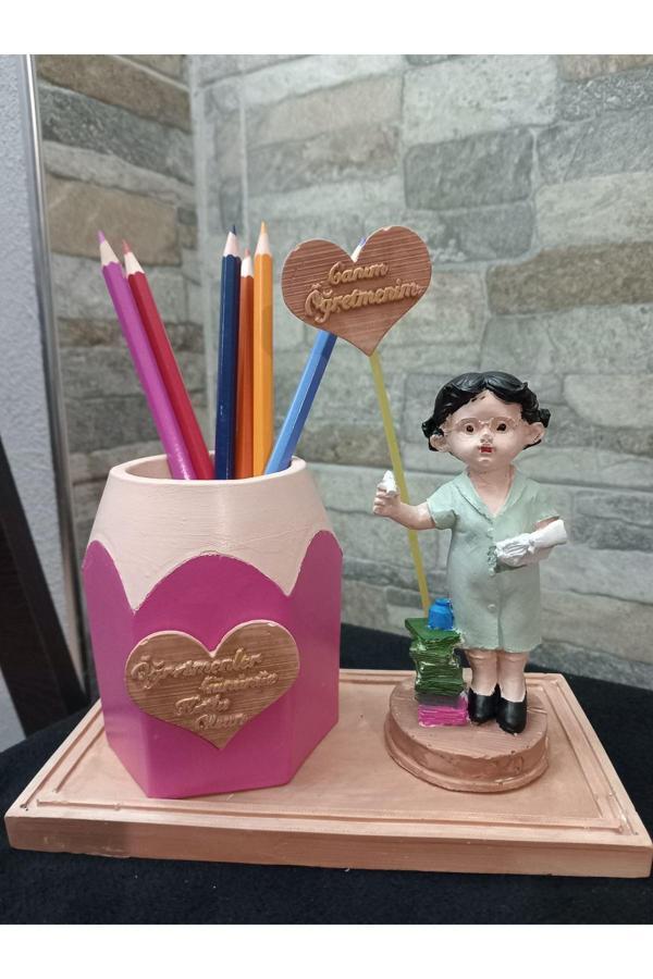Taşdevri Life Öğretmenler Günü Özel Dekoratif Biblo Kalemlik Pembe - Image 1