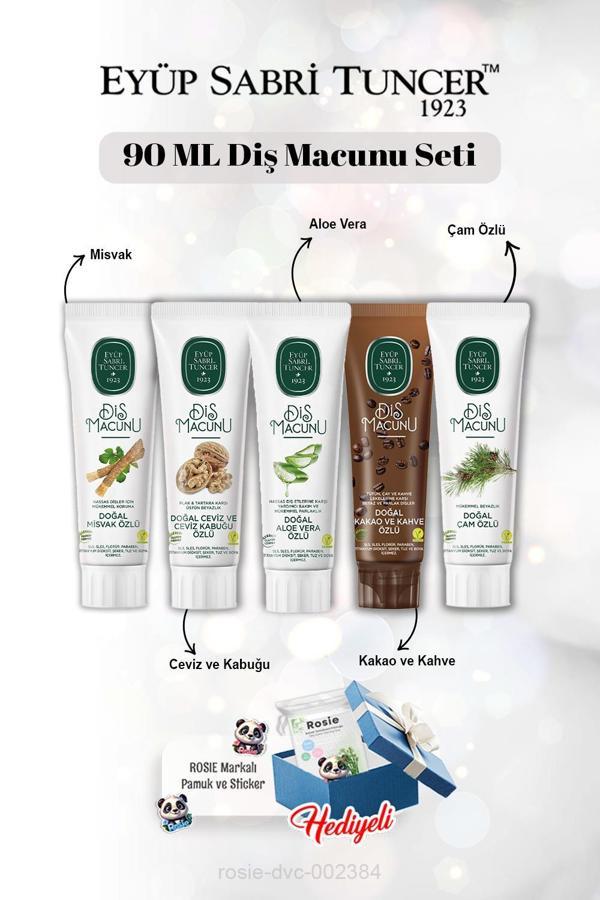Aloe Vera, Misvak, Ceviz ve Kabuğu, Kakao, Çam Özlü 90 ml Diş Macun Seti ve Rosie - Image 1