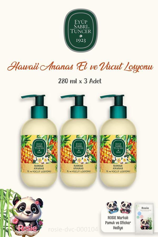 Eyüp Sabri Tuncer Hawaii Ananas 3 Adet Vücut Losyonu 280 ml ve ROSIE Pamuk 60'lı - Image 1