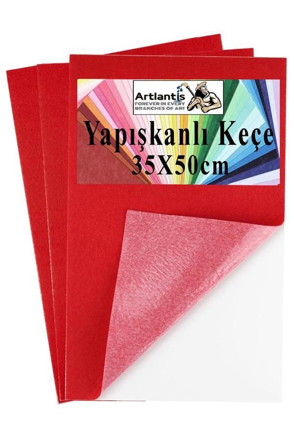Kırmızı Yapışkanlı Keçe 35x50 cm 3 Adet 2.0 mm Kendinden Yapışkanlı Renkli Hobi Keçesi Elişi Keçe Kumaşı Anasınıfı - Image 1
