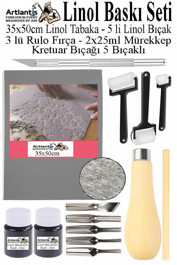 Linol Baskı Seti 1 Paket 35x50 cm Linolyum Tabaka Gri Kretuar Linol Oyma Seti 5 Bıçaklı Rulo Fırça Mürekkep Linol Baskı - Image 1