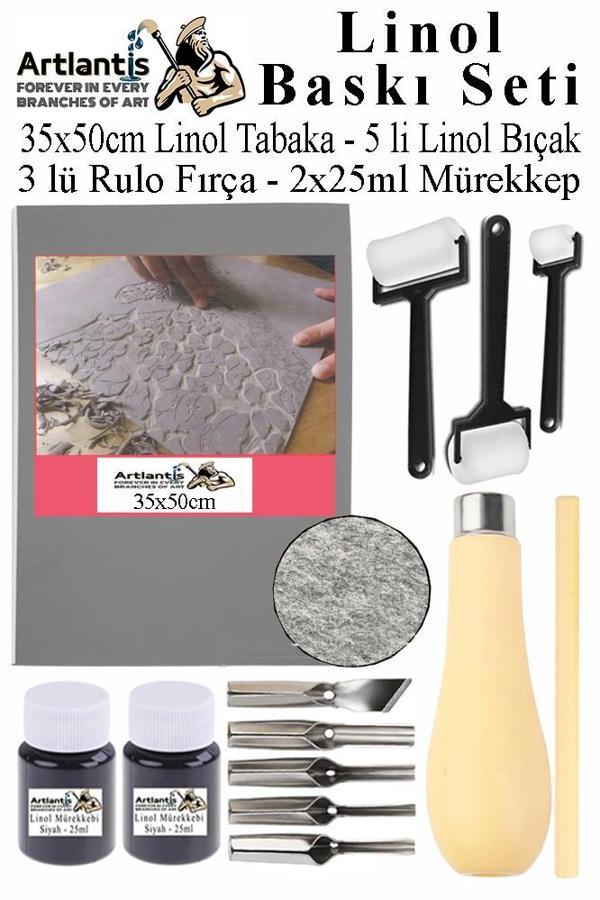 Linol Baskı Seti 1 Paket 35x50 cm Linolyum Tabaka Gri Linol Oyma Seti 5 Bıçaklı Rulo Fırça Mürekkep Linol Baskı Seti  - Image 1