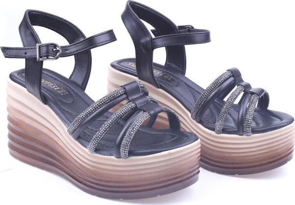 Walkenzo Spr 503 Kadın 9 Cm Dolgu Topuklu Cilt Sandalet - Image 1