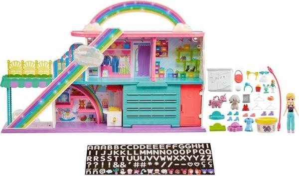 Polly Pocket Gökkuşağı Alışveriş Merkezi HHX78 Polly (10 cm), 35'ten fazla aksesuar ve 9 oyun alanıyla 3 katlı, 4 yaş ve - Image 1