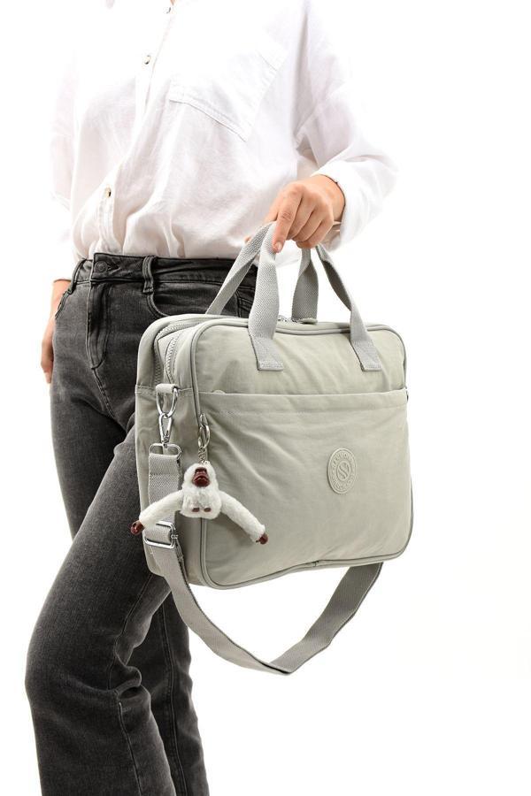 Unisex Klinkır Açık Gri Renkli Suya Dayanıklı Laptop Bölmeli Çapraz Askılı Evrak Ve Laptop Çantası - Image 1
