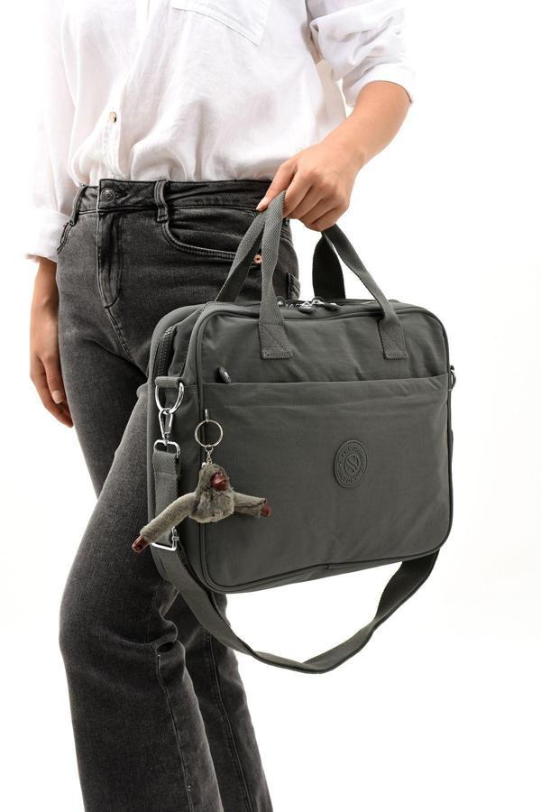 Unisex Klinkır Koyu Gri Renkli Suya Dayanıklı Laptop Bölmeli Çapraz Askılı Evrak Ve Laptop Çantası - Image 1