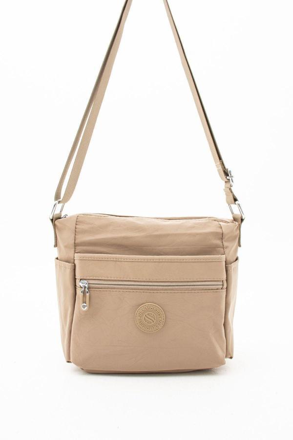 Kadın Çok Gözlü Suya Dayanıklı Krinkıl Kumaş Kum Renkli Ayarlanabilir Çapraz Askılı Omuz Çantası - Image 1