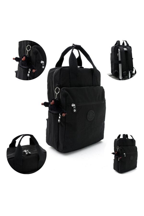 Unisex Suya Dayanıklı Krinkıl Kumaş Çok Gözlü Büyük Boy Siyah Renkli Laptop Okul Ve Sırt Çantası - Image 1