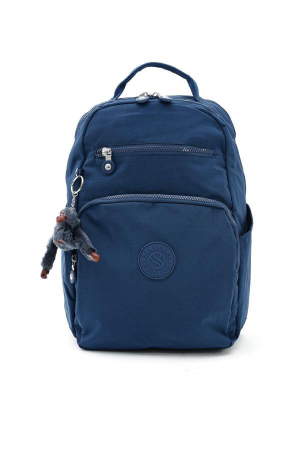 Unisex Suya Dayanıklı Krinkıl Kumaş Çok Gözlü Orta Boy Lacivert Renkli Laptop Okul Ve Sırt Çantası - Image 1