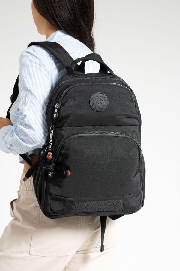 Unisex Suya Dayanıklı Kumaş Laptop Bölmeli 3 Gözlü Siyah Renkli Okul Seyahat Sırt Çantası - Image 1
