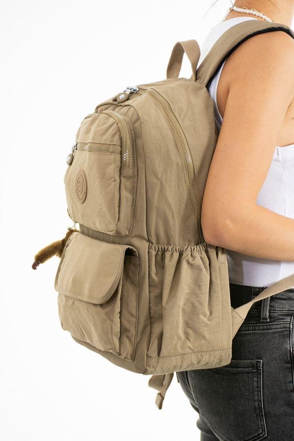 Unisex Suya Dayanıklı Kumaş Laptop Bölmeli Büyük Boy Bej Renkli Okul Seyahat Sırt Çantası - Image 1