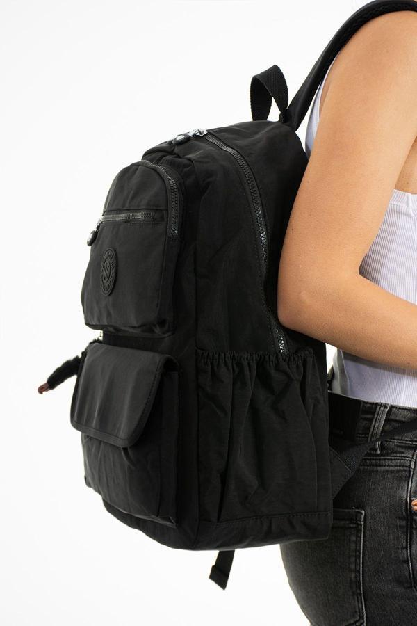 Unisex Suya Dayanıklı Kumaş Laptop Bölmeli Büyük Boy Siyah Renkli Okul Seyahat Sırt Çantası - Image 1
