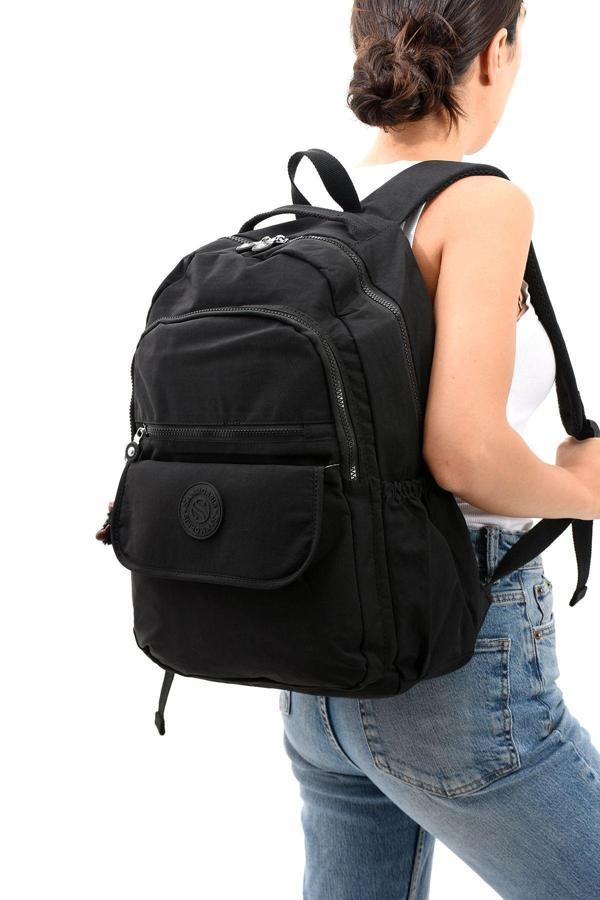Unisex Suya Dayanıklı Kumaş Siyah Renkli Laptop Bölmeli Büyük Boy Okul Seyahat Sırt Çantası - Image 1