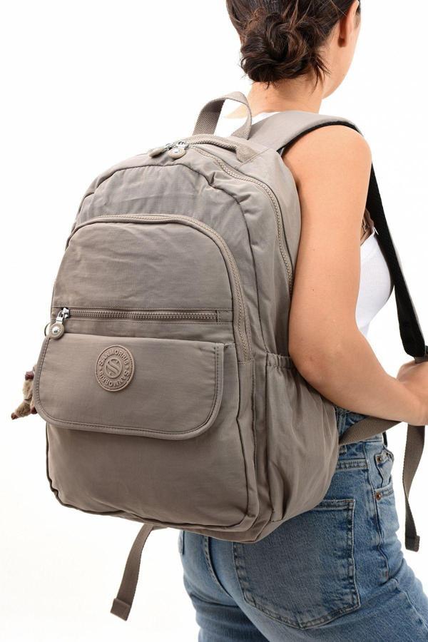 Unisex Suya Dayanıklı Kumaş Vizon Renkli Laptop Bölmeli Büyük Boy Okul Seyahat Sırt Çantası - Image 1