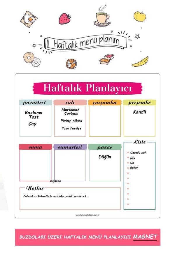 Tutunabilir Kağıt Haftalık Magnet Planlayıcı Menü Mıknatıslı Yazı Tahtası Buzdolabı Magneti Pano 30X30 Cm Kalem - Image 1