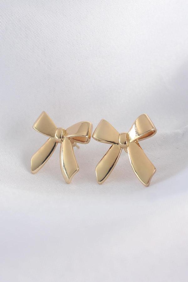 Zarif Kadın için Golden Pirinç Düz Plaka Fiyonk Küpe - Image 1