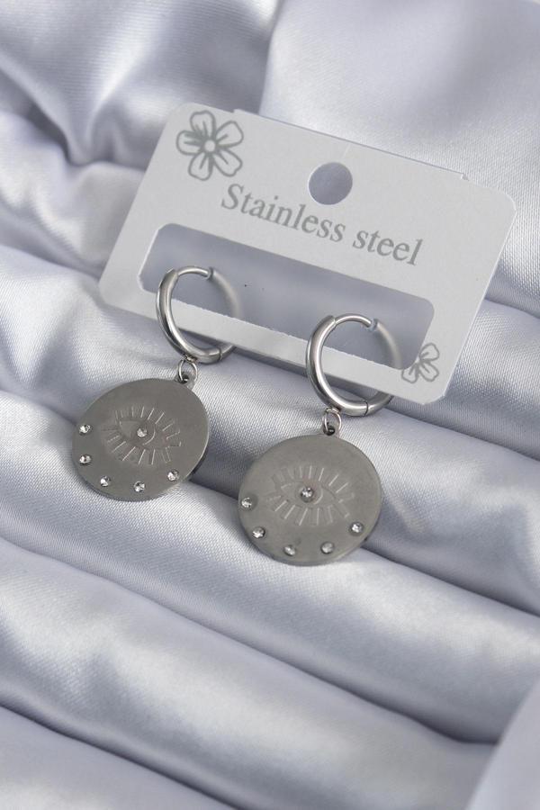 Zarif Kadın için Silver Çelik Göz İşli Zirkonlu Küpe - Image 1