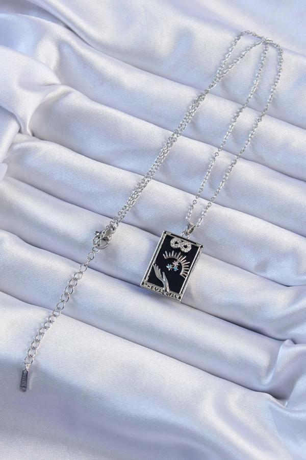 Zarif Kadın için Silver Çelik Zincir Zirkonlu Sonsuzluk Tarot Kolye - Image 1